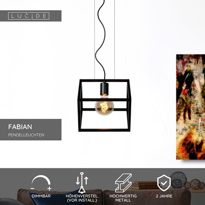 Lucide FABIAN - Pendelleuchten - 1xE27 - Schwarz
